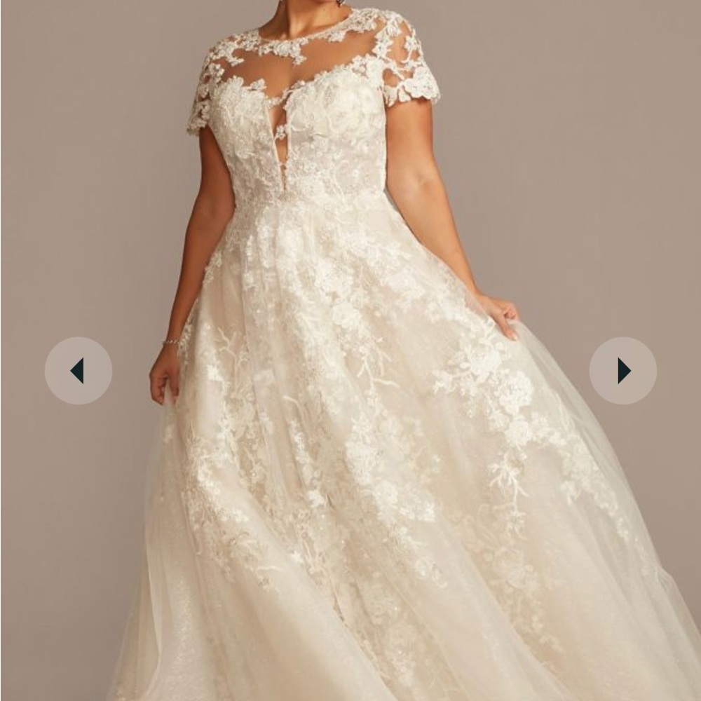 Oleg Cassini lace illusion cap sleeve ball gown wedding dress